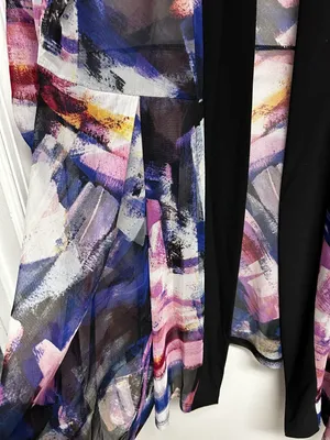 Lightweight Open-Front Multi-Color Art Print Cardigan - Black Trim thumbnail 3
