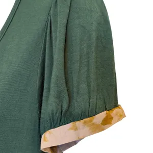 ANTHROPOLOGIE LEFT OF CENTER Forest Green Peplum‎ Tie Waist Puff Sleeve Top S thumbnail 4