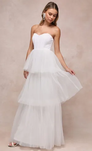 White Tulle Tiered Strapless Gown Size XS thumbnail 3