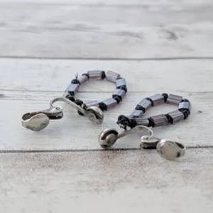 Vintage Clip On Earrings Mauve and Black Dangle thumbnail 3