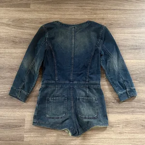 Free People Denim Romper in Dark Blue Womens Long Sleeve Collarless Size 4 thumbnail 4