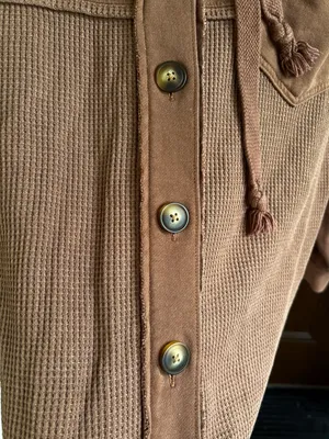 EUC American Eagle Waffle Button Front Hoodie Shacket Brown Generous XS thumbnail 5