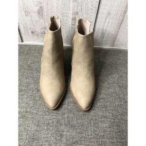 Fisace Womens Boots Size 8 Beige Tan Pointed Toe Heeled Ankle Booties Open Side thumbnail 5