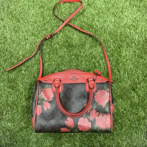 Coach Canvas Mini‎ Bennett Brown Rose Floral Red thumbnail 5