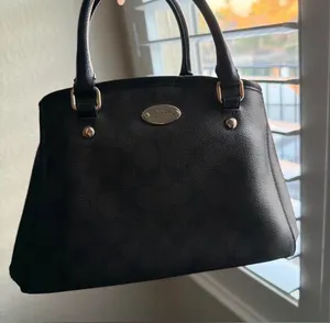 Coach Black Leather Satchel with Gold-Tone Accents thumbnail 1