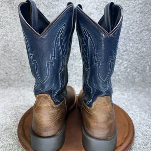 JB Dillon Reserve Men's Leather Cowboy Boots Blue Brown Square Toe Size 5.5M 7W thumbnail 4