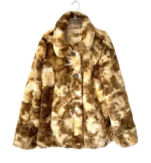 Daytrip Boho Tan Brown Cream Faux Fur Jacket Coat size medium NWOTS thumbnail 1