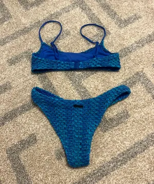 Triangl Bikini Set Swimsuit: knitted blue xxs bottoms and top thumbnail 2