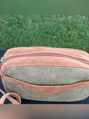 Vintage Made in Italy Embossed Tooled Leather Suede Crossbody Bag Brown Boho thumbnail 8