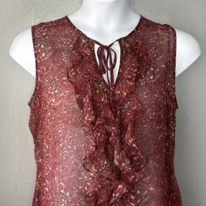 Dark Floral Ruffled Top Size 14 Sheer Romantic Boho Fairy Grunge Poet Ren Faire thumbnail 2
