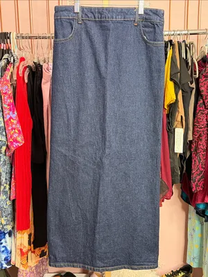 Zara Blue Denim Maxi Skirt High Rise Straight Column Long Jean Skirt. Size S thumbnail 2