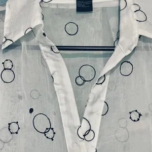Source Unknown Funky White Sheer Top Size 1 X Black Circle 3/4 Sleeves Embroidery Button Front thumbnail 5