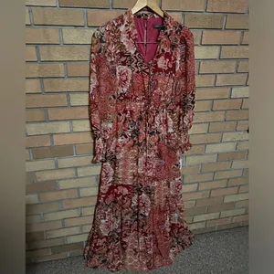 NWT Julia Jordan Floral Smocked Maxi Dress Long Sleeve Red Size 4 thumbnail 3