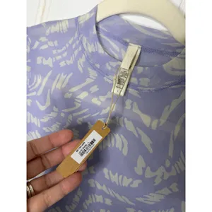 SKIMS Summer Mesh T-Shirt Bodysuit Lilac Swirl Logo Print Mock Neck NWT L thumbnail 5