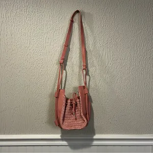 Free People Cabana Woven Drawstring Crossbody Bag in Pink thumbnail 4
