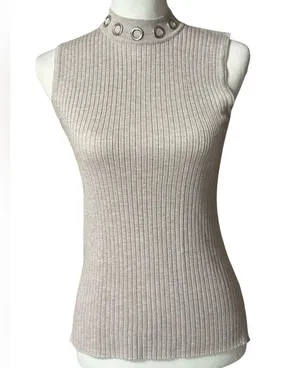 89th & Madison Cream Ribbed Fitted Tank Top thumbnail 2