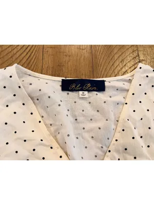 Blue Rain Women's Long Sleeve Black & Ivory V-Neck Front Shirt Polka Dot Size M thumbnail 3