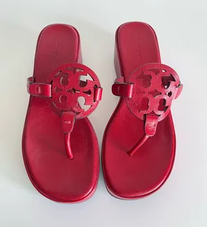 Tory Burch Miller Platform Wedge Sandals Leather Red 8.5 thumbnail 1