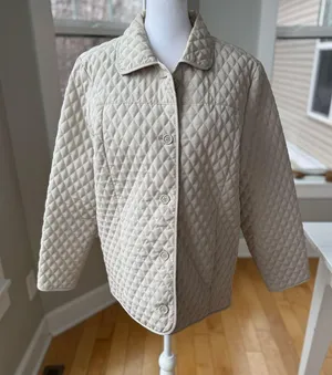 Vintage Nordic Lights Light Khaki Ivory Gingham Quilted Chore Jacket Coat Medium thumbnail 9