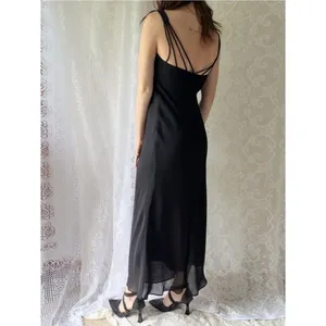 Vintage Hampton Nites Black Bias Cut Slip Dress Maxi Goth Minimalist 90s thumbnail 6