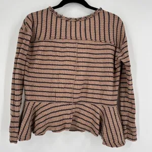 Free People Women's Striped Fringe Neck Thermal Peplum Top Brown Black‎ Size XS thumbnail 4