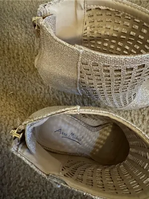 ANNE MICHELLE Gold Shimmery Pointed Toe Lattice Cutout Ankle Booties Size 7 thumbnail 7