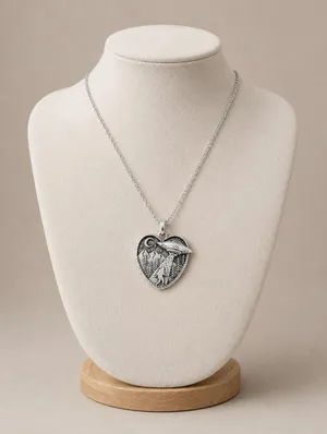 UFO Bigfoot Heart Pendant Necklace Silver Tone Sci-Fi Mystery Jewelry Sasquatch thumbnail 1