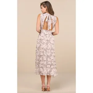 Lulus Happily Sweet Beige Floral Mock Neck Backless Midi Dress Cocktail S NWT thumbnail 2