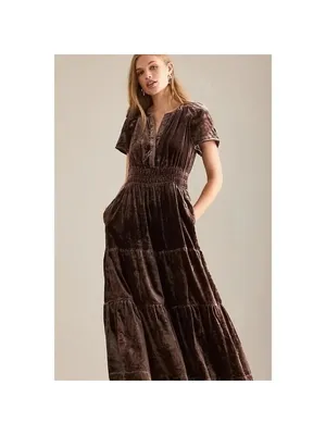 NWT by Anthropologie The Somerset Maxi in Chocolate Brown Velvet Edition Dress L thumbnail 4