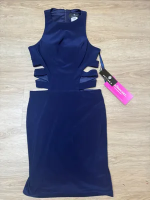 NWT Faviana Navy Cut-Out sides Bodycon Mini Dress sz 0 thumbnail 3