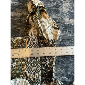 Puff Sleeve Maxi Dress Open Tie Back Smocking Green Beige Batik Size Medium Cato thumbnail 4