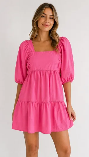 A New Day Pink Puff Sleeve Dress Small thumbnail 1