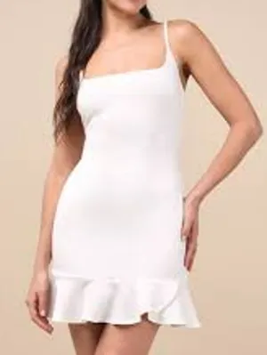 Hello Molly Ruffle Hem Sleeveless Mini Dress White Medium thumbnail 1