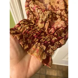 Joie Red Floral blouse small long sleeve Ruffled Stand Up Collar thumbnail 3
