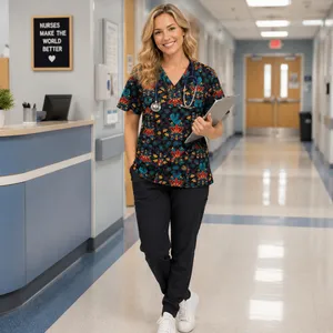 GT Performnce Black Printed V Neck Scrubs Top, S thumbnail 2