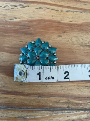 Vintage Teal Flower Southwestern Style Brooch Pendant thumbnail 8