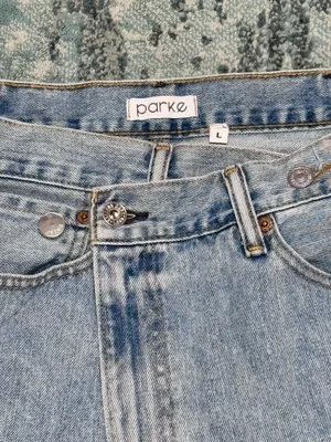 PARKE Crossover Denim Mini Skirt sz Large thumbnail 4