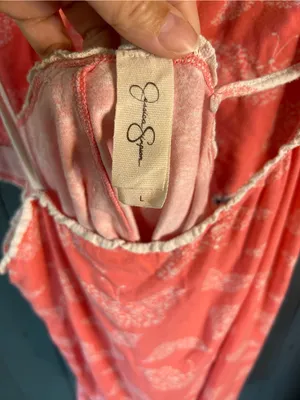 Jessica Simpson Coral Cami & Shorts Drawstring Waist w/ White Butterfly PJ Set L thumbnail 8