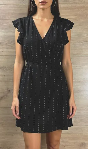 Anthropologie Black Mini Wrap Dress XS thumbnail 1
