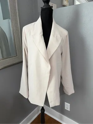 NWT Joie lightweight, open cream blazer subtle crinkle-texture notched lapel SM thumbnail 2