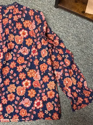 The Pioneer Woman XL Floral Pleated Ruffle Henley Blouse Boho NWT thumbnail 7