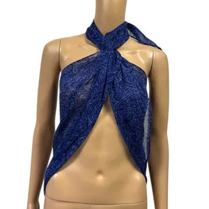 Source Unknown Blue Long Semi Sheer Scarf Paisley Floral Printed Sarong Wrap 19 x 65 inches thumbnail 4