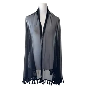 NWT Lulus Sheer Black Tasseled Versatile Shawl Scarf Sarong Cover-Up thumbnail 2