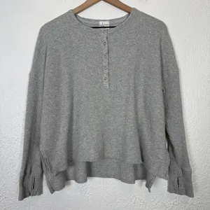Aerie Offline Wow! Waffle Henley Long Sleeve Shirt Grey Size Small thumbnail 2