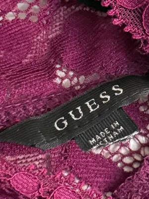 GUESS Burgundy Plum Floral Lace Mock Neck Sheer Top Small Dark Romantic Fairy thumbnail 4