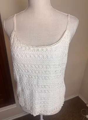 Arizona Jean Co White Crochet Boho Cami Top Large Cottagecore 100% cotton Lined thumbnail 1