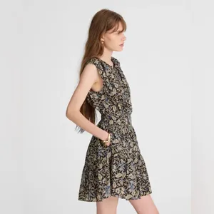 Madewell Amor Floral Mini Dress Size M NWT Cotton Sleeveless Blue Tan thumbnail 3