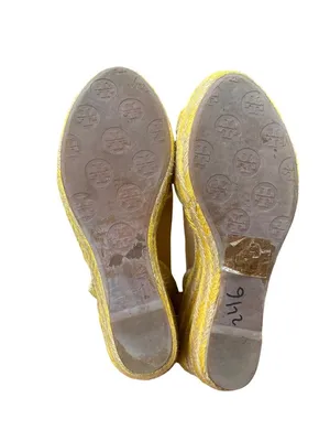 Tory Burch wms yellow strappy herringbone fabric 3" wedge heels sz 6M SKU 10-766 thumbnail 7