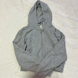 Grey cropped hooded zip up jacket thumbnail 1