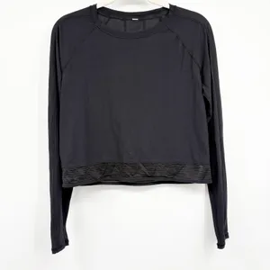 Lululemon Womens Stripe in Stride Long Sleeve Mesh Trim Athletic Top Black 6 thumbnail 3